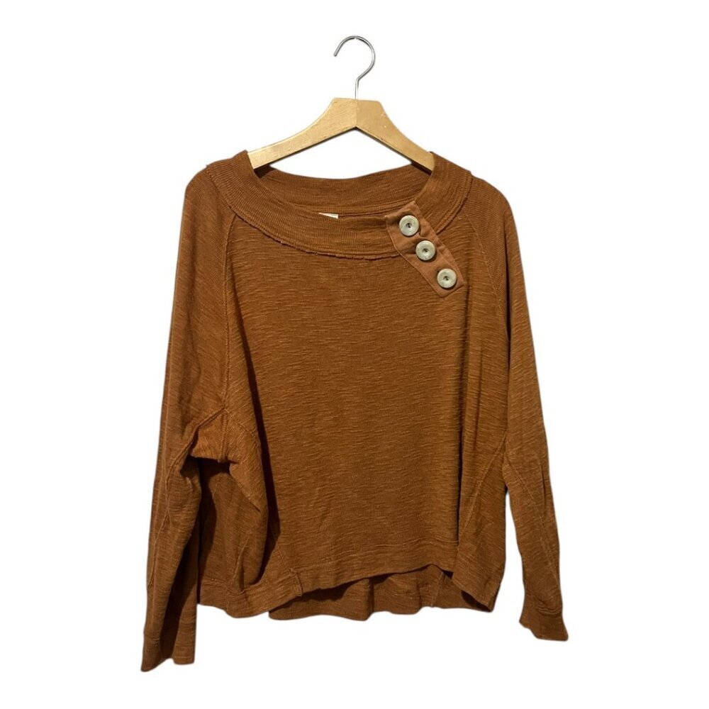FREE PEOPLE Don’t Forget Me Cedar Knit Top Size Small Cedar Tan Brown Slub
